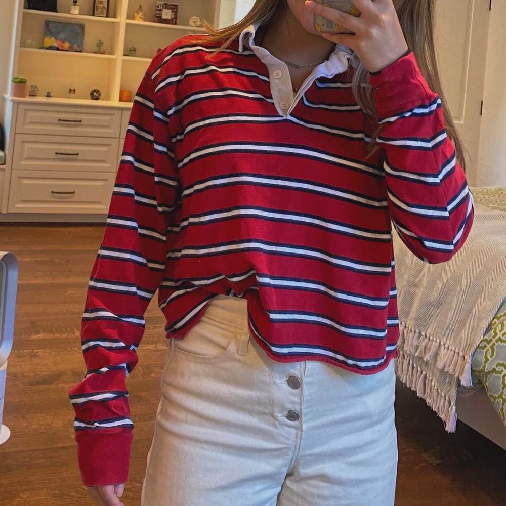 brandy melville red striped polo shirt